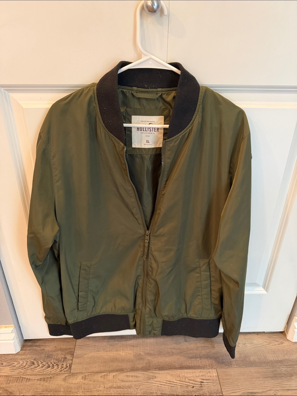 Hollister Olive Green Bomber Jacket with Black Trim